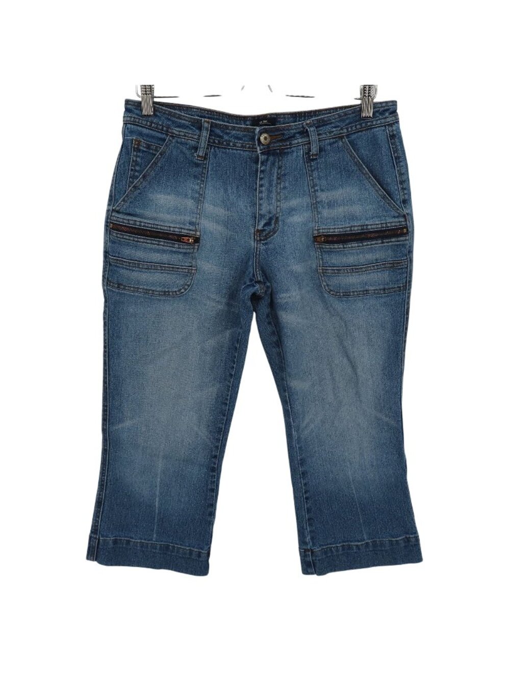 Baileys Point Women 7/8 Blue Denim Jeans Cropped Capri Pants Zipper Pockets